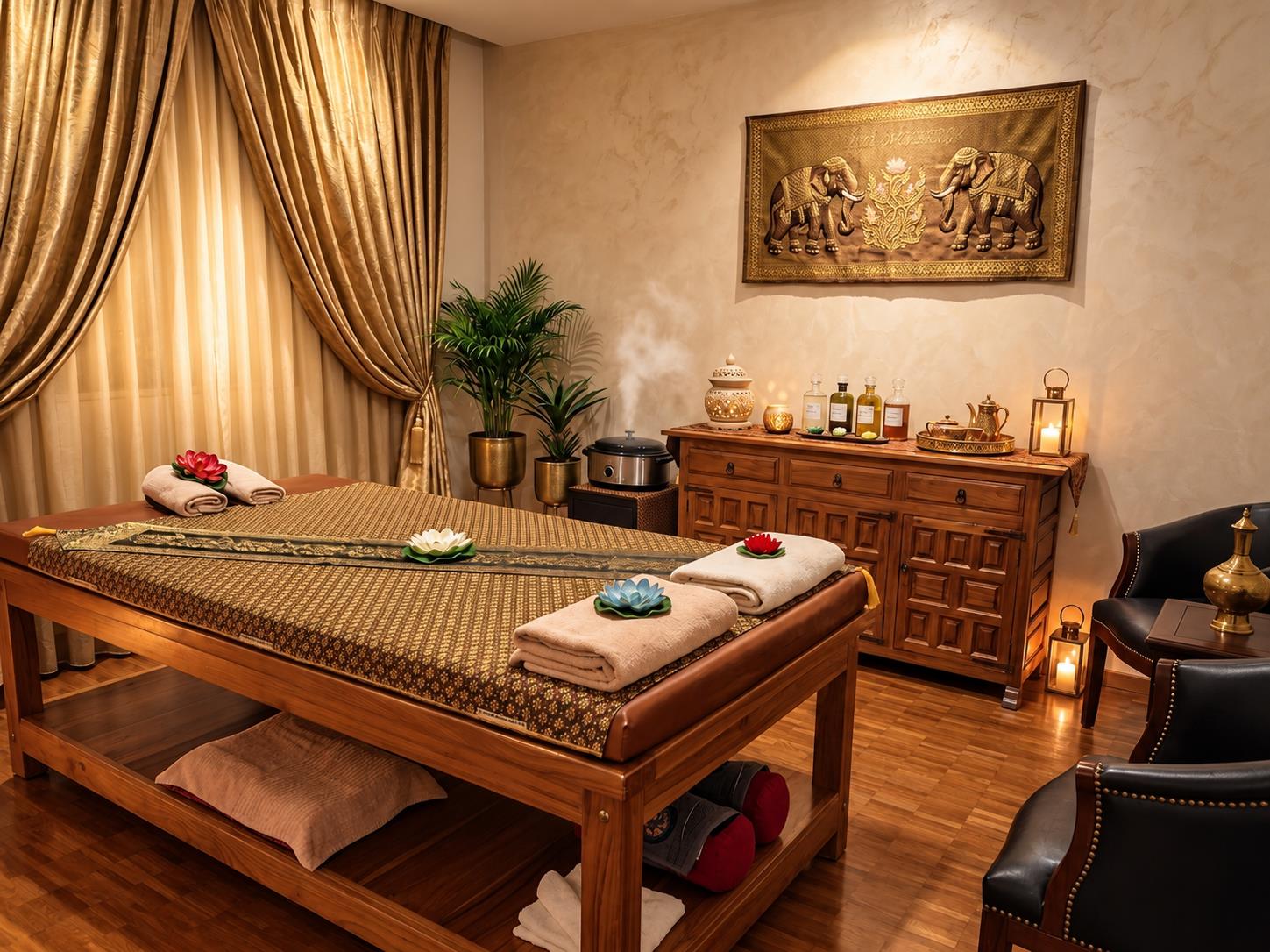 Massagebereich mit thailändischer Dekoration